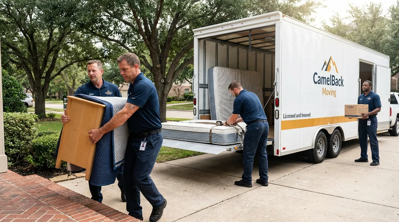 Crew loading residential truck for cross-state move from Sesser, IL